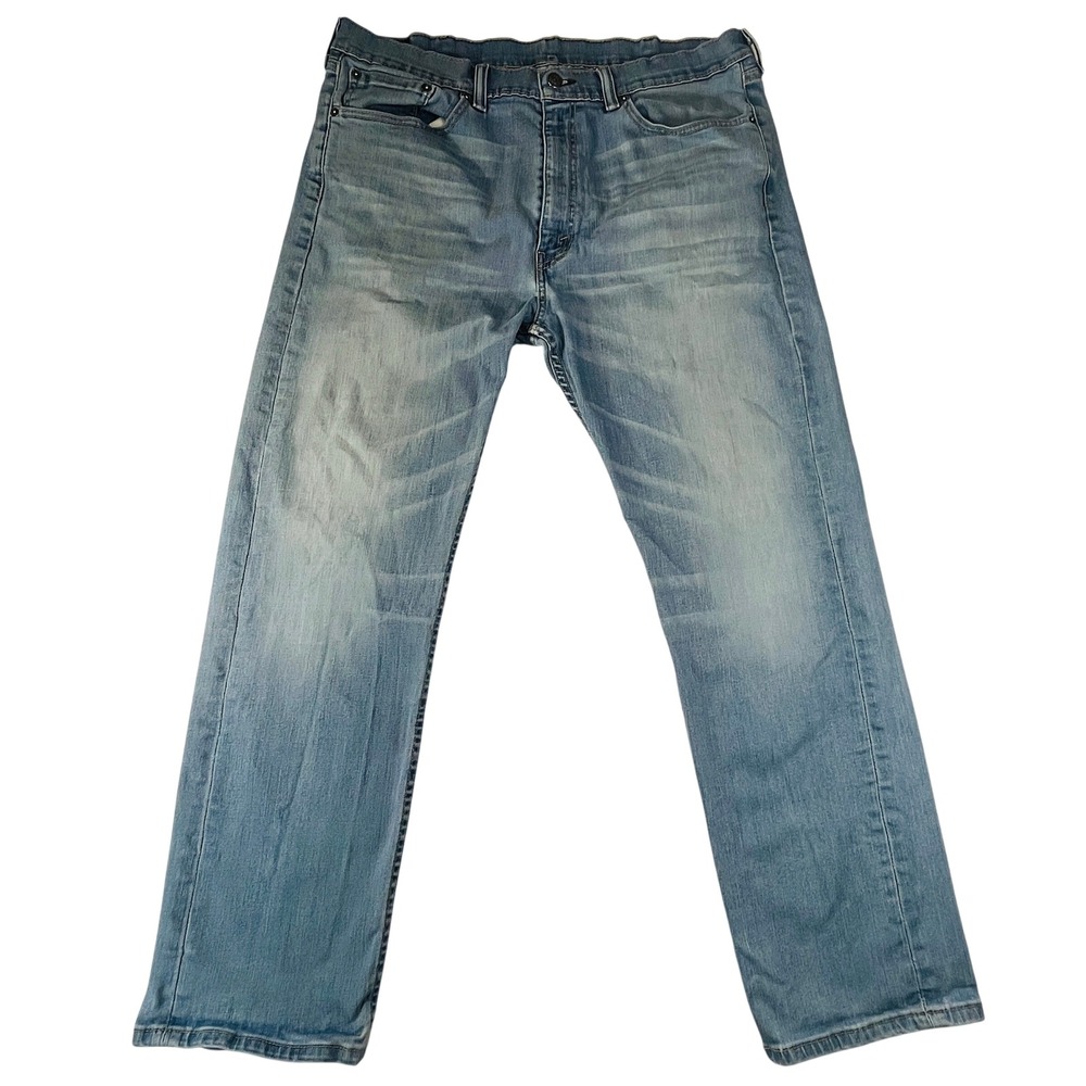 Levis 505 Regular Fit Jeans Mens 38x30‎ Light Blue Wash Denim Straight Leg Faded